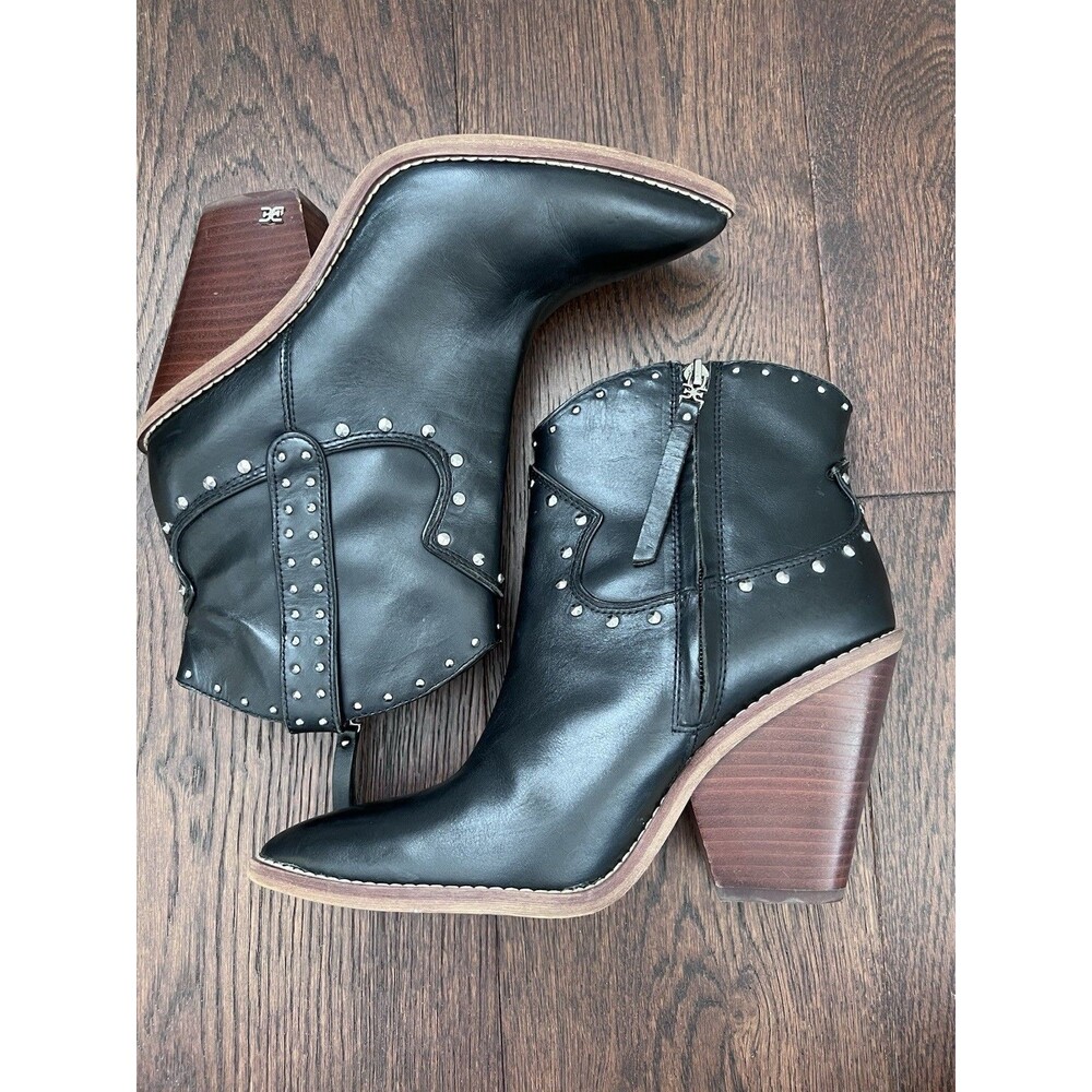 Sam Edelman Black Leather Studded Boots Size 7.5